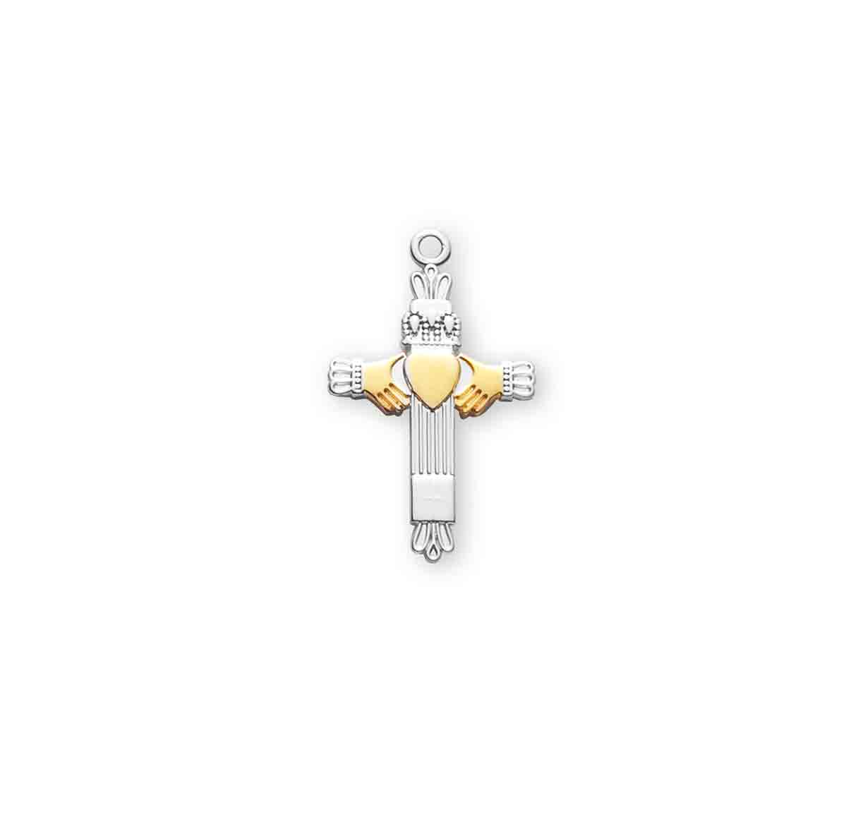 Sterling Silver TuTone Claddagh Cross-24" Ch-Bxd