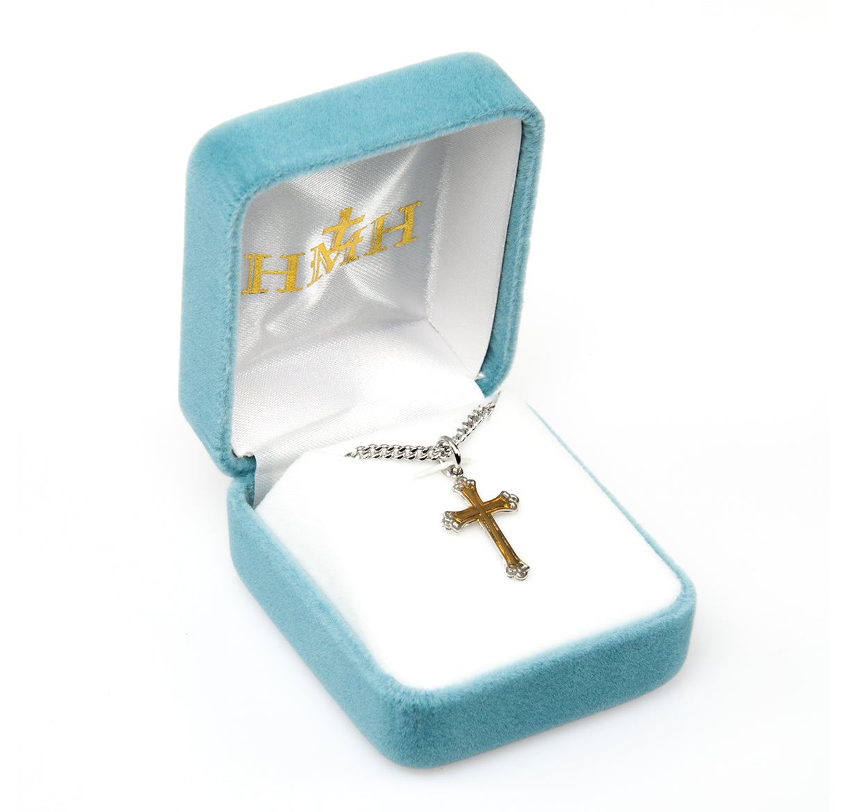 Sterling Silver Small Fancy Tu-Tone Cross - 16" Ch-Bxd