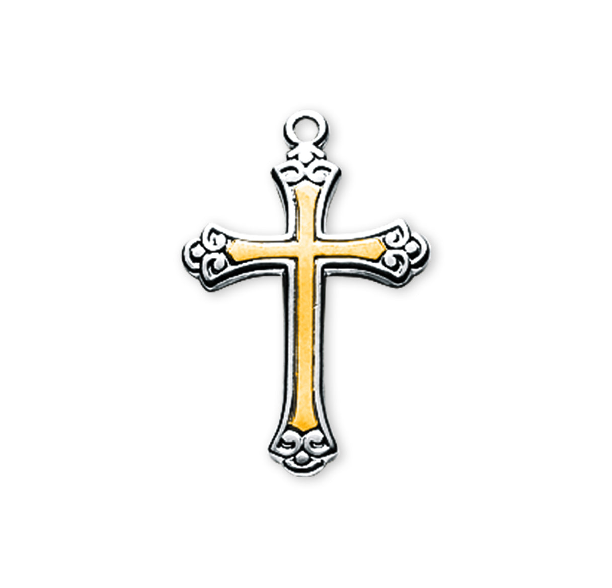 Sterling Silver Small Fancy Tu-Tone Cross - 16" Ch-Bxd