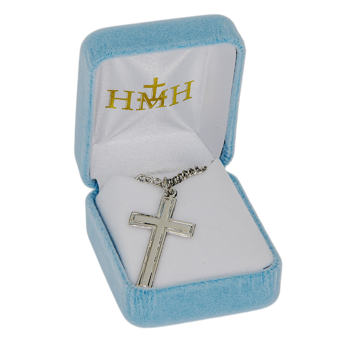 Sterling Silver High Polished Plain Cross W/ Border Latin Style-24"Ch-Bxd