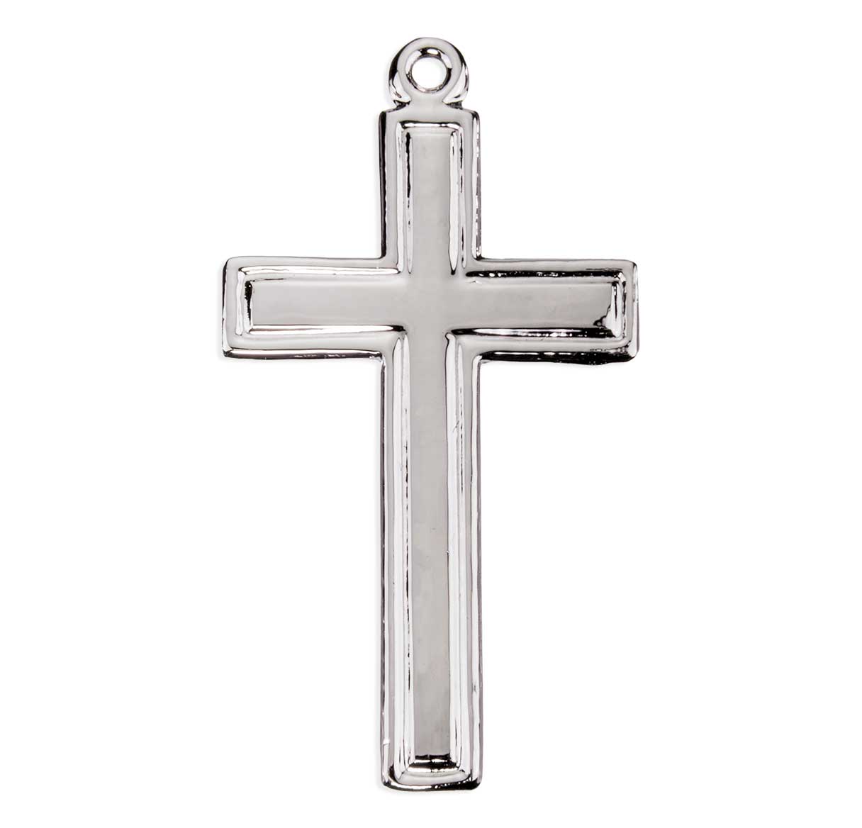 Sterling Silver High Polished Plain Cross W/ Border Latin Style-24"Ch-Bxd