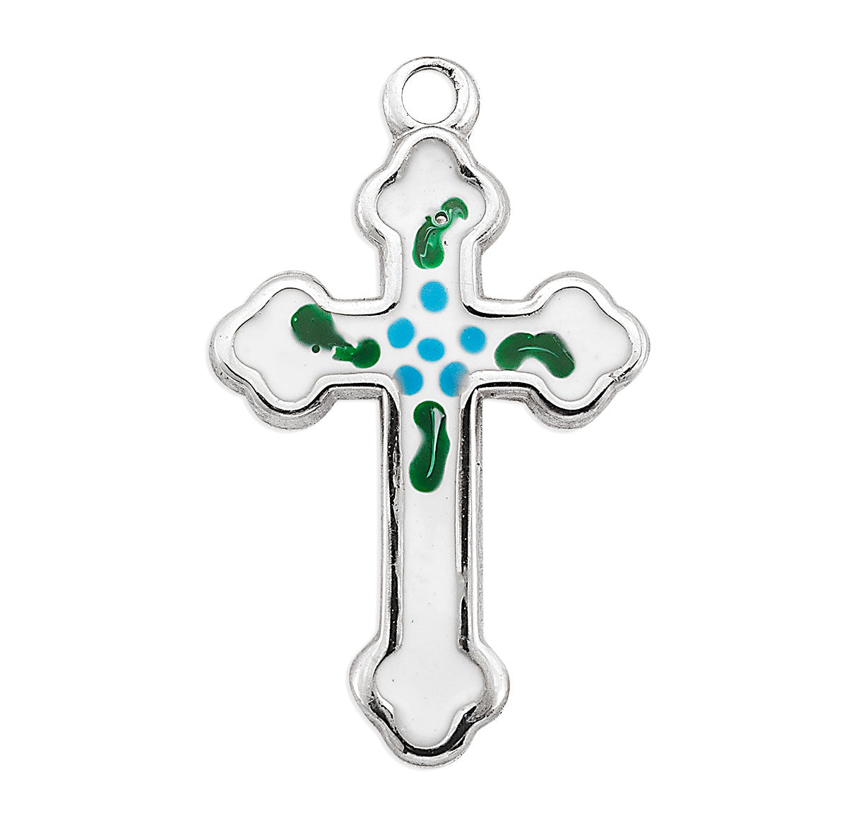 Sterling Silver White Epoxy Budded Latin Style Cross w/Blue Flower on an 20" Ch-Bxd