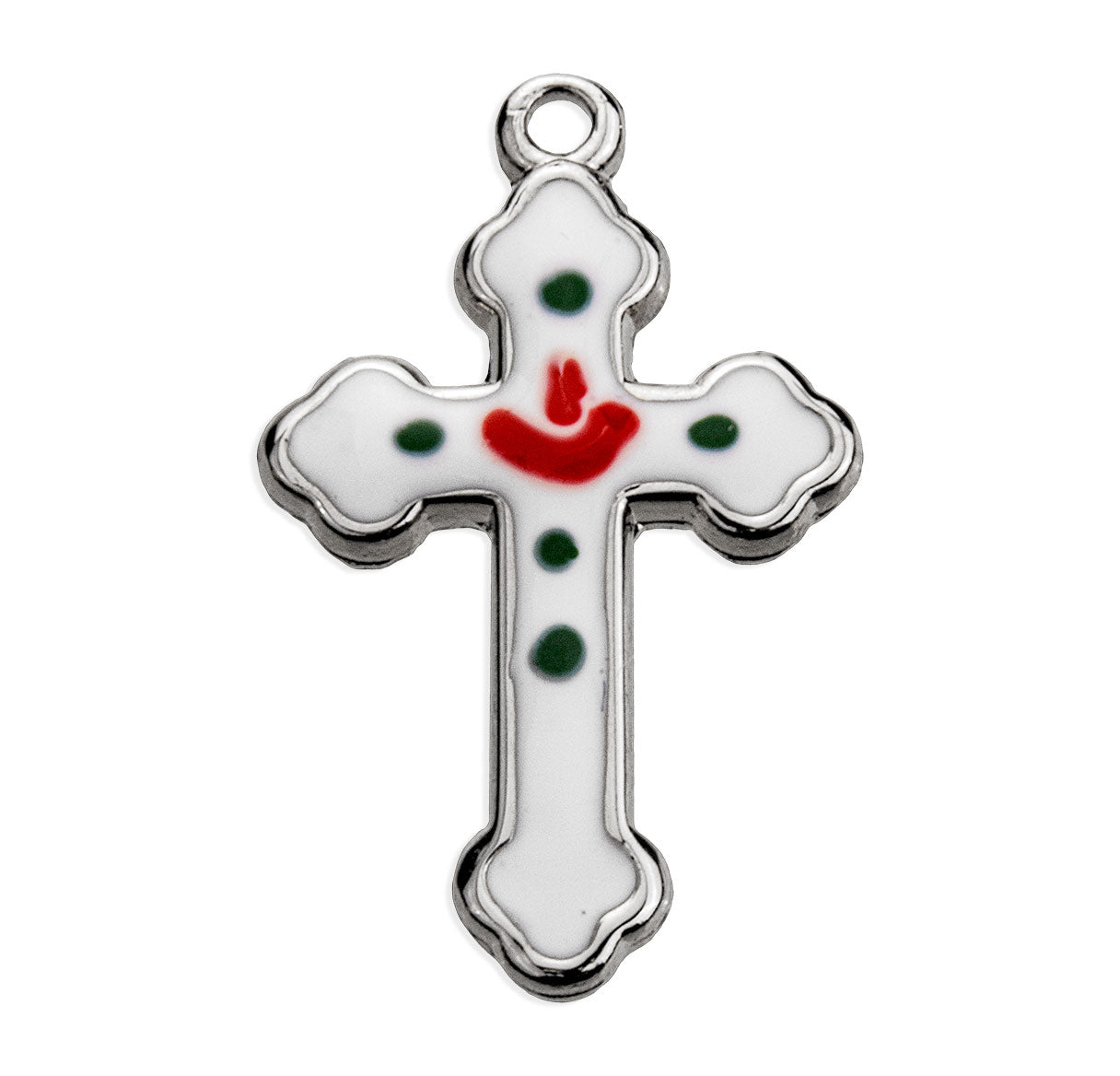 Sterling Silver White Epoxy Budded Latin Style Cross w/Flower on a 13" Ch-Bxd