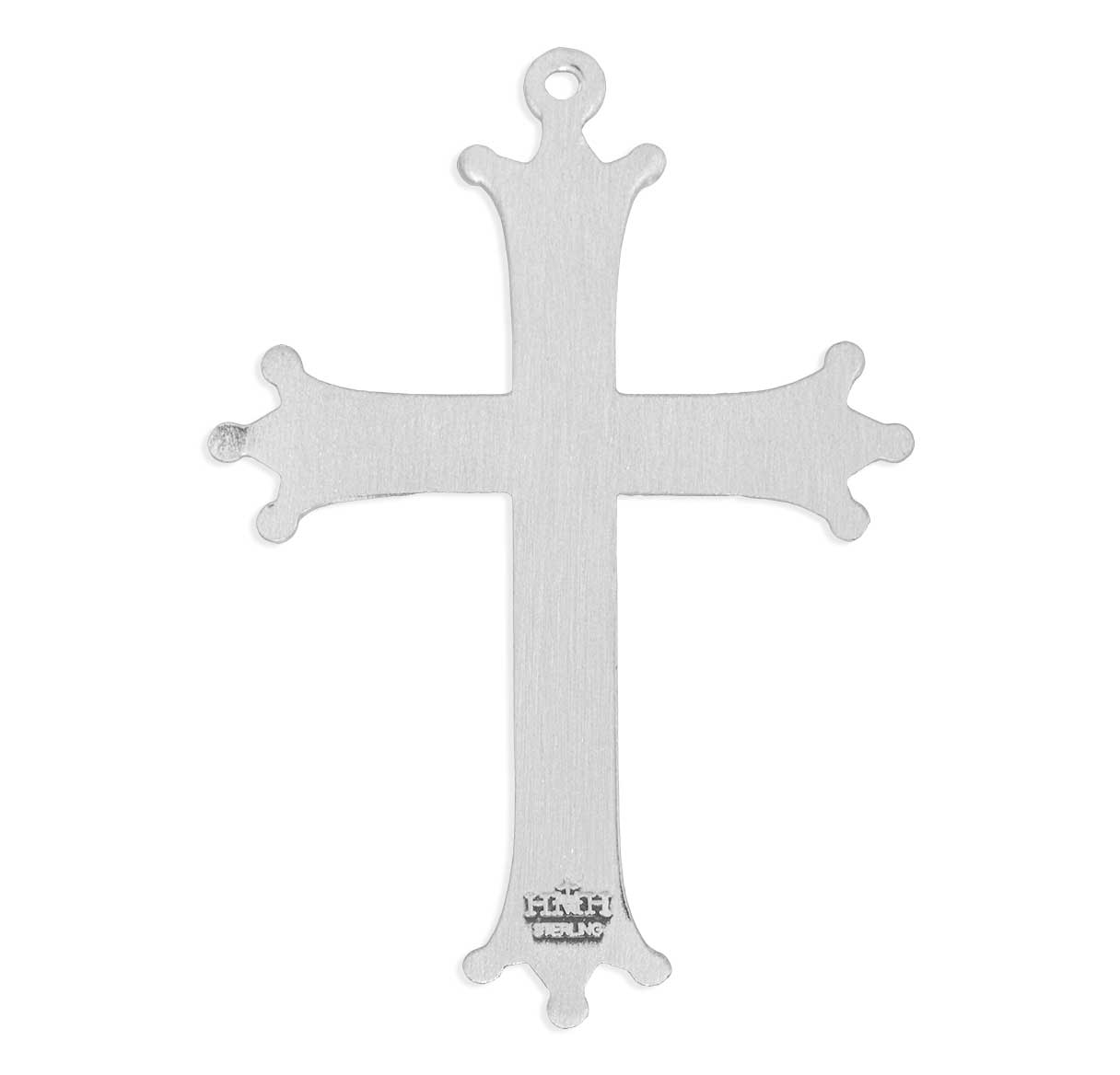 Sterling Silver Latin Style Cross W/ Leaf Deco & Trinity Tipped Ends-24"
