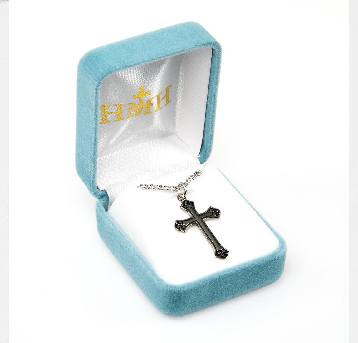 Swirl Tip Black Epoxy Sterling Silver Cross