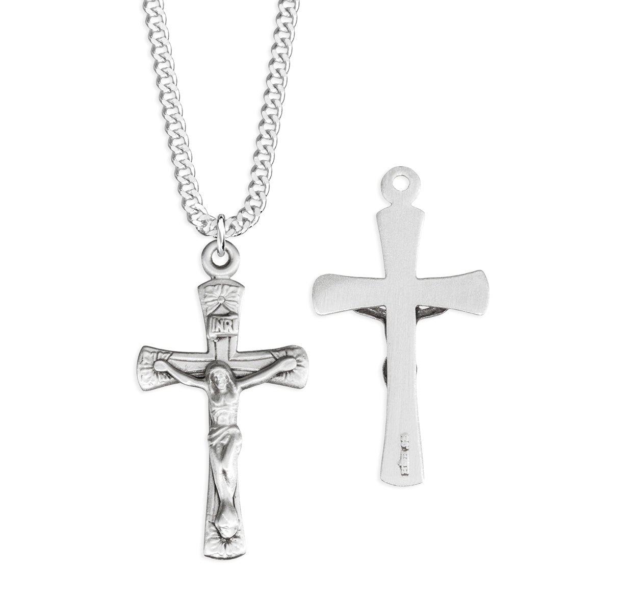 Sterling Silver Crucifix W / Flowered Tips 1-3/8" High-18"Ch-Bxd