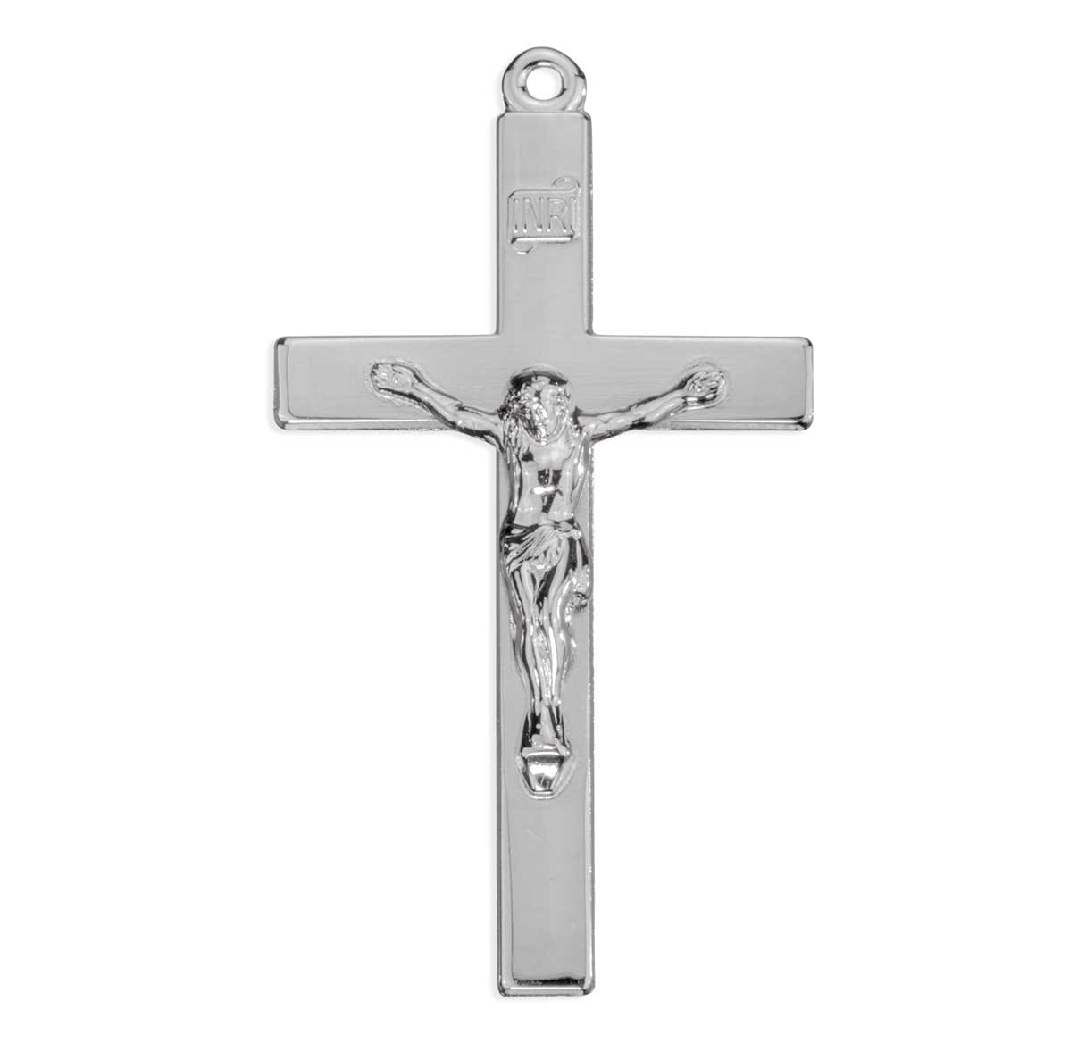 Sterling Silver High Polished Rhodium Plated Crucifix-24"Ch-Bxd