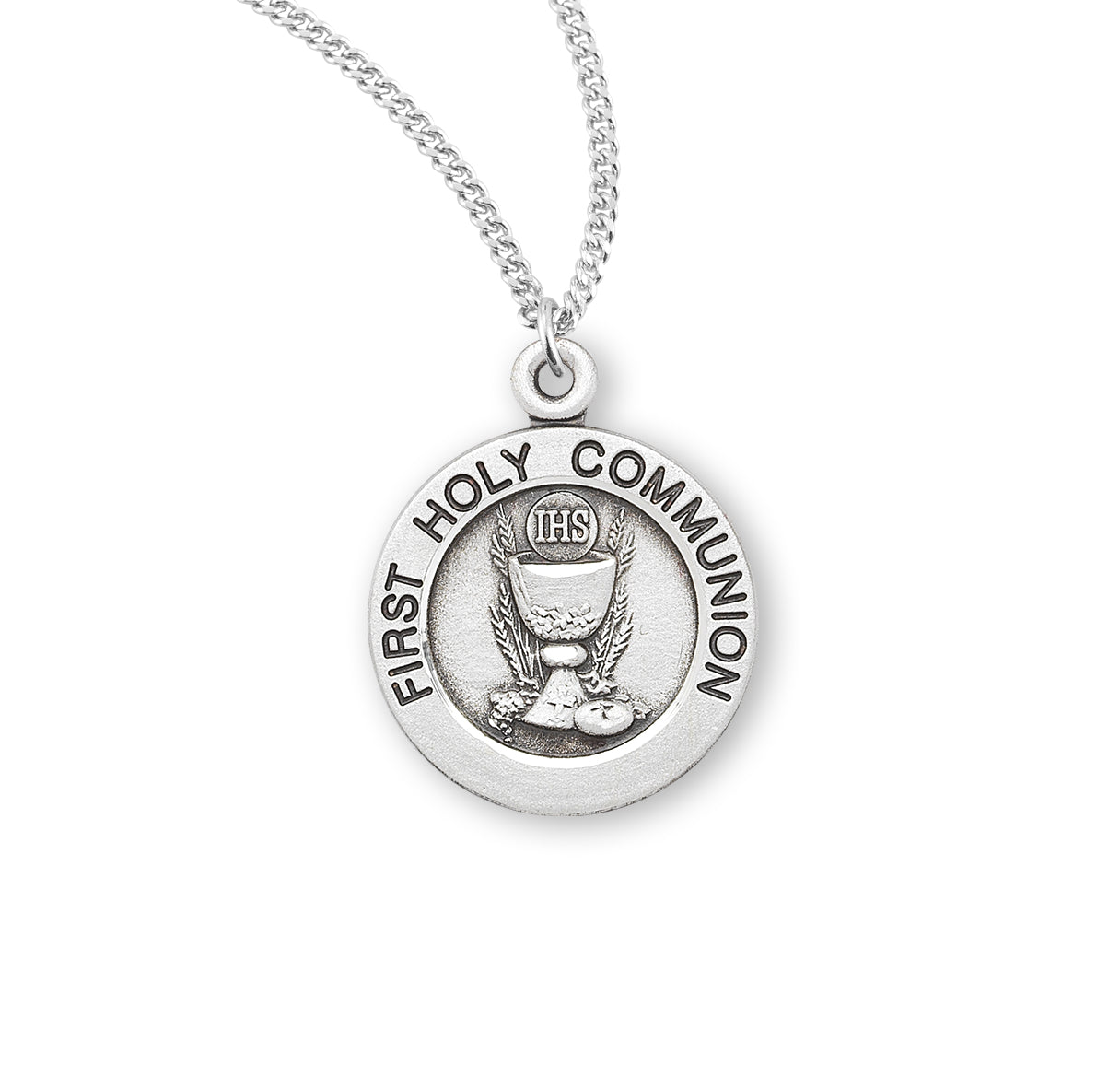 Sterling Silver Med Rd Communion Medal W/18" Ch-Bxd