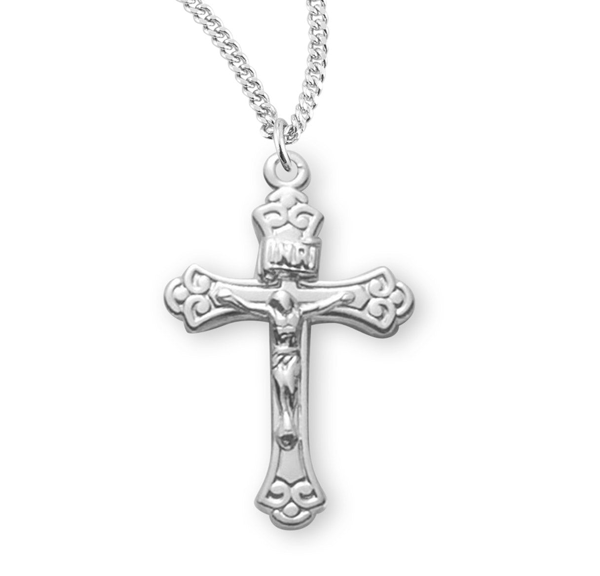Sterling Silver Small Fancy Crucifix on a 20" Ch-Bxd