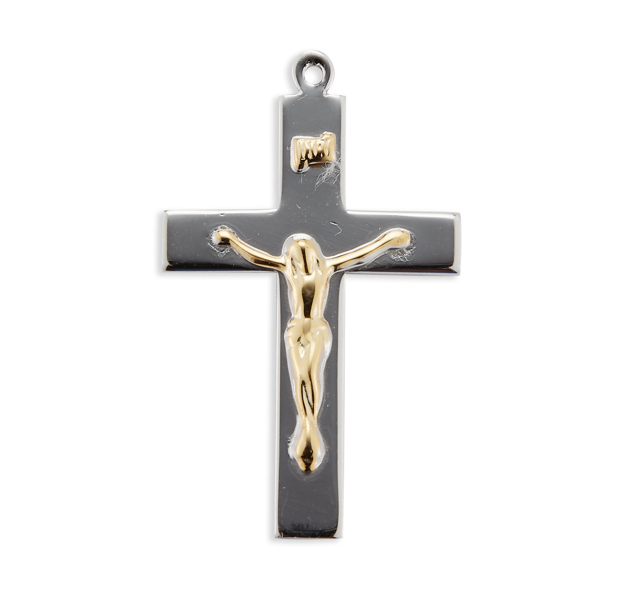 Sterling Silver High Polished Crucifix with 16kt Gold Plated Corpus on 24" Ch-Bxd