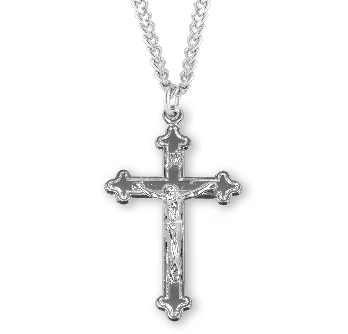 High Polished Budded Sterling Silver Crucifix