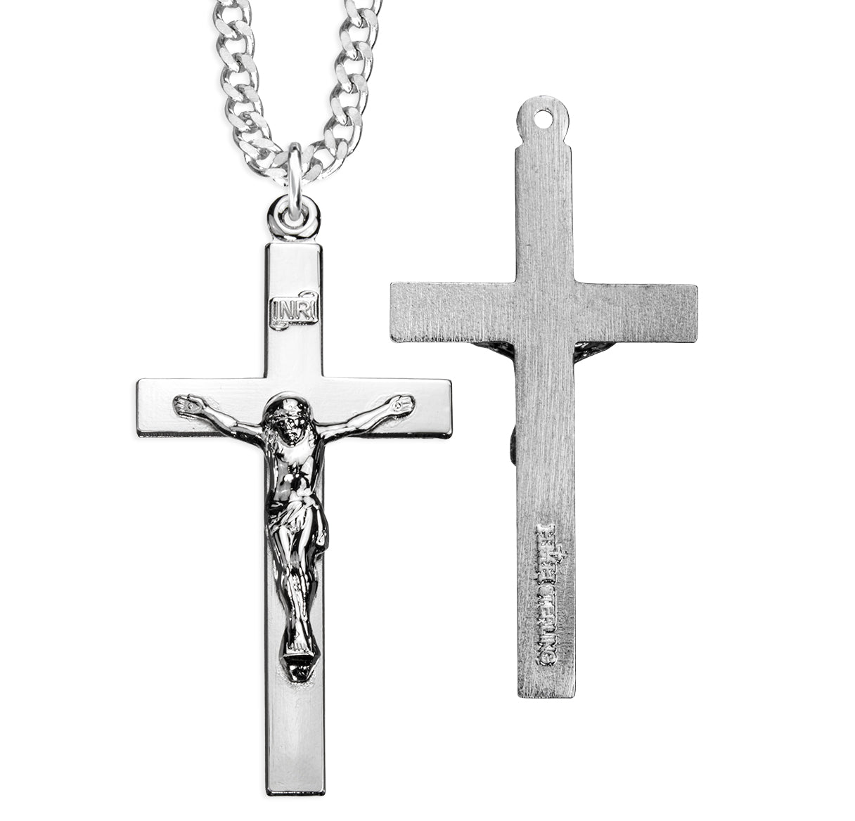 High Ploished Sterling Silver Latin Basic Narrow Crucifix -*24"Ch-Bxd