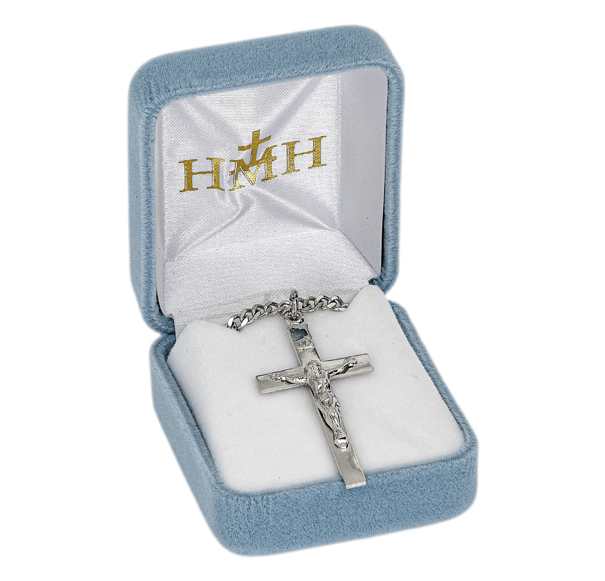 High Ploished Sterling Silver Latin Basic Narrow Crucifix -*24"Ch-Bxd