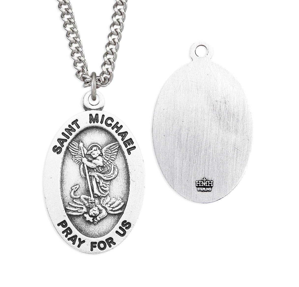 Saint Michael Archangel Oval Sterling Silver Medal