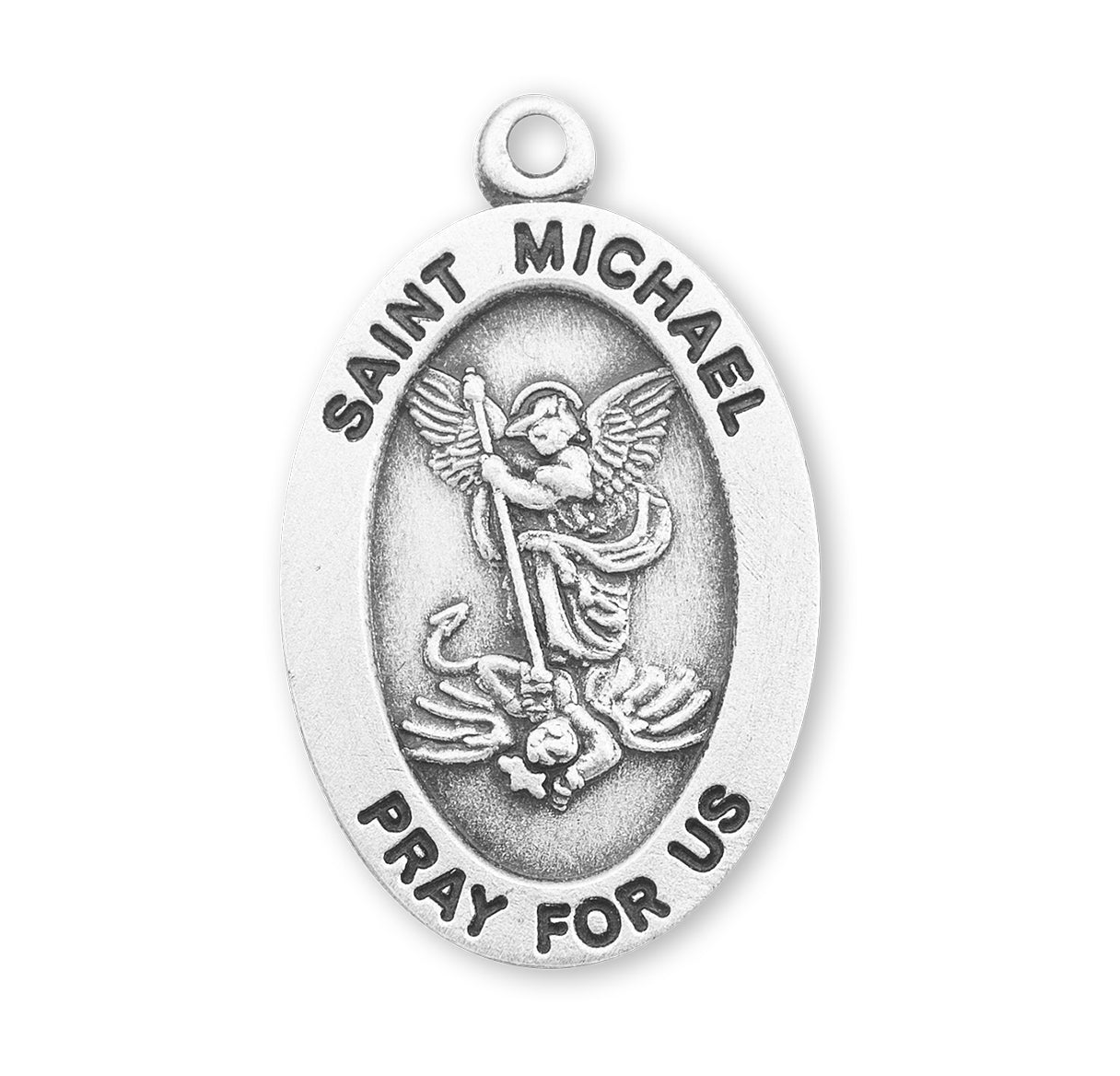 St. Michael Archangel Sterling Silver 9/16" Oval Medal w/16" Ch-Bxd