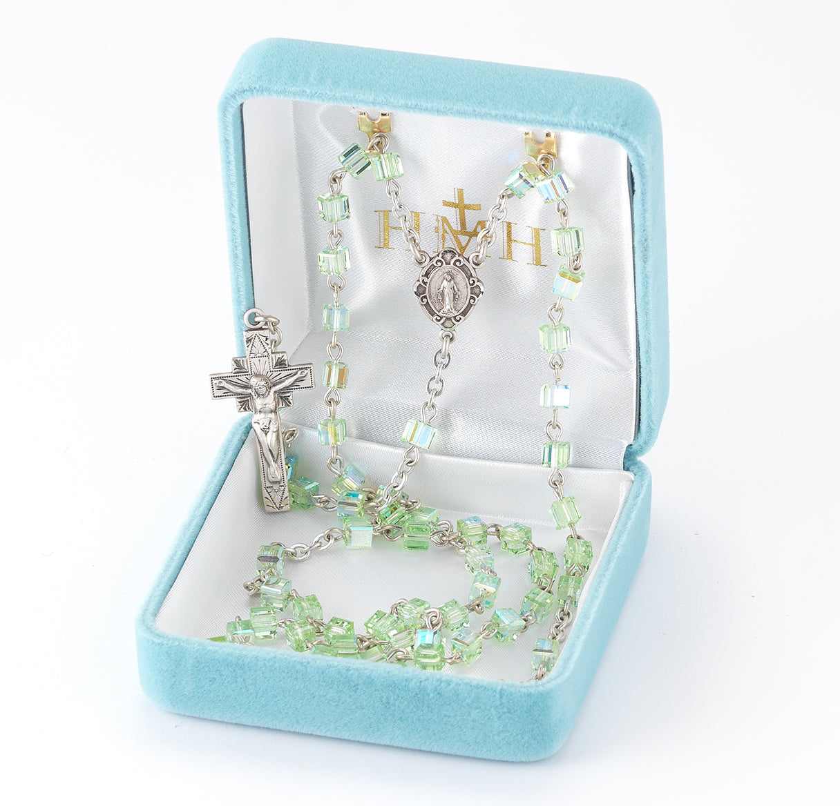 4mm Finest Cube chrysolite sterling silver rosary bxd 16/106