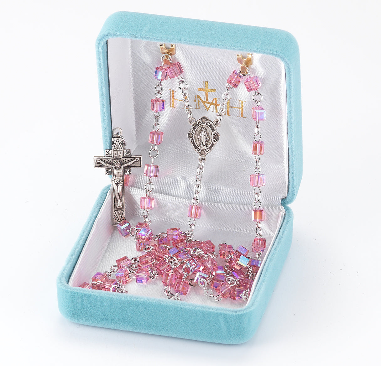 4mm Finest Cube Pink Sterling Silver Rosary Bxd 16/106