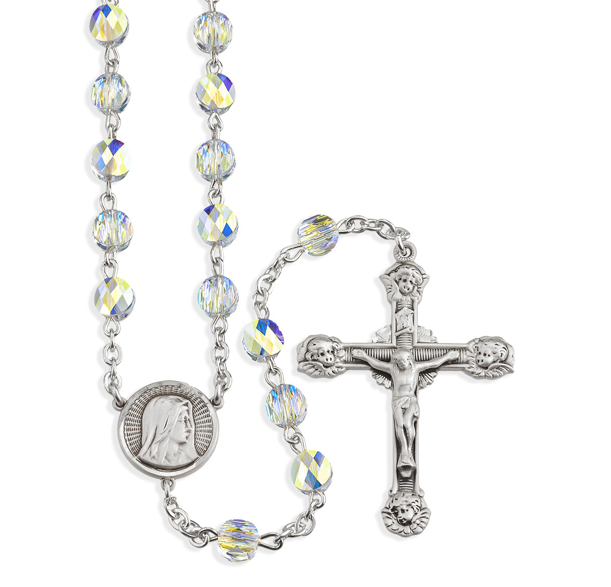 Sterling Silver Crystals by Swarovski® Crystal semi flat 6mm bead rosary (363/113)-Boxed