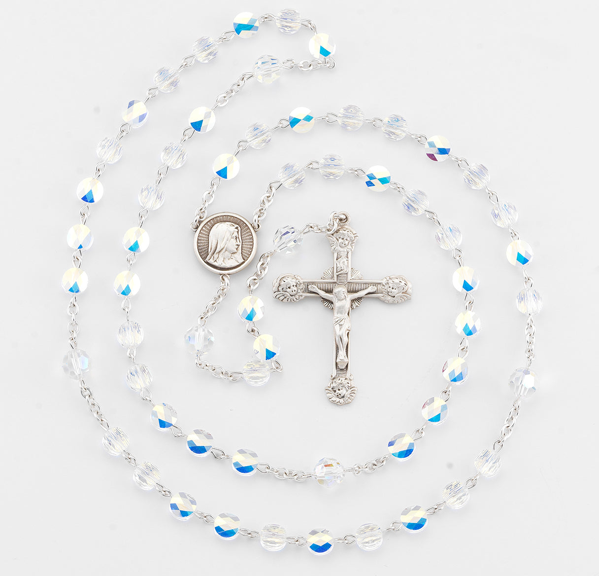 Sterling Silver Crystals by Swarovski® Crystal semi flat 6mm bead rosary (363/113)-Boxed