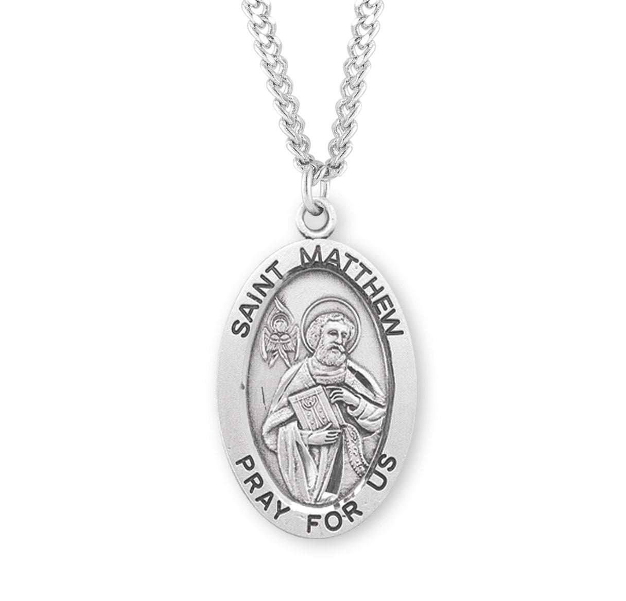 Sterling Silver St. Matthew Medal 30" Ch-Bxd