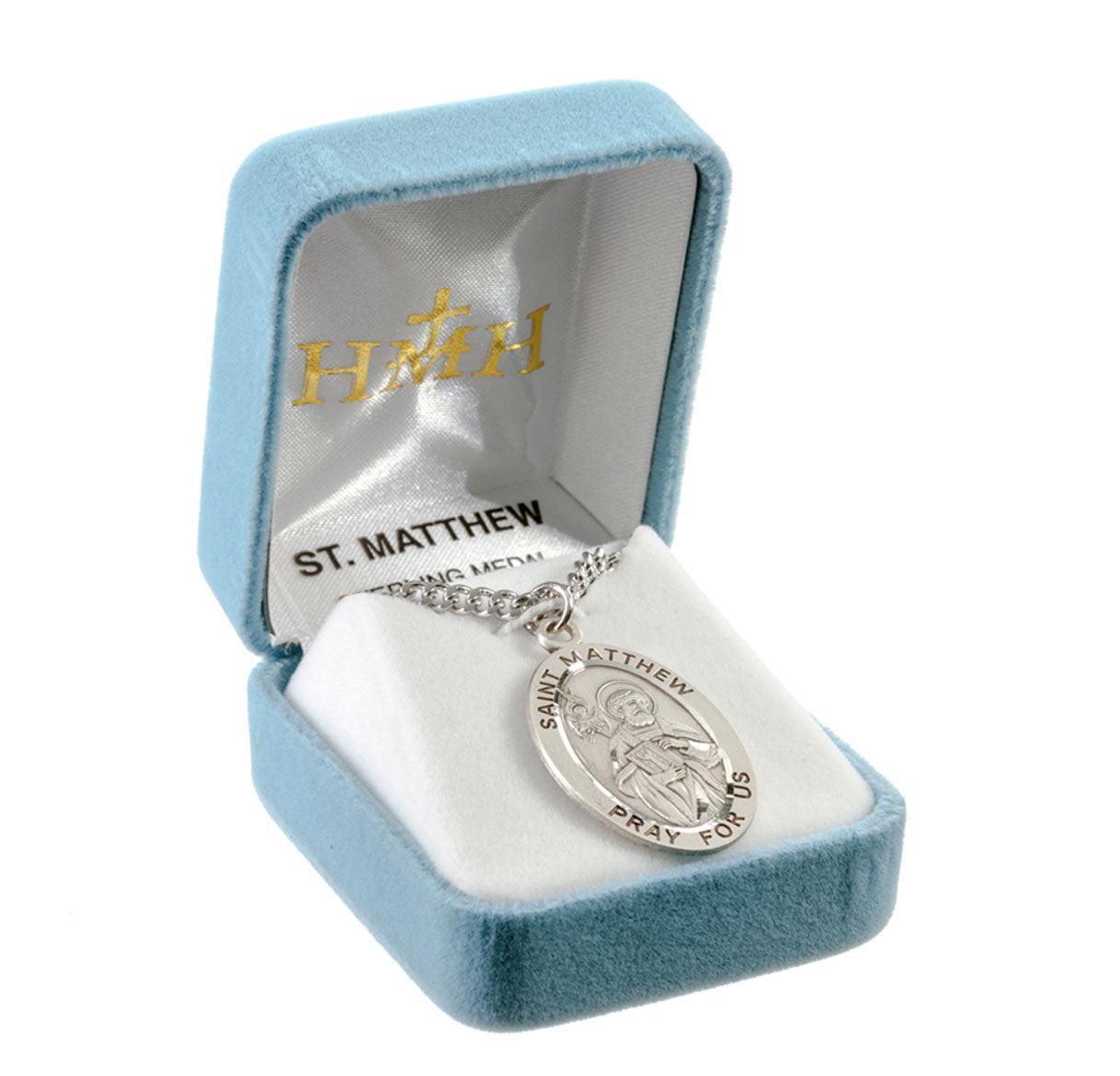Sterling Silver St. Matthew Medal 27" Ch-Bxd