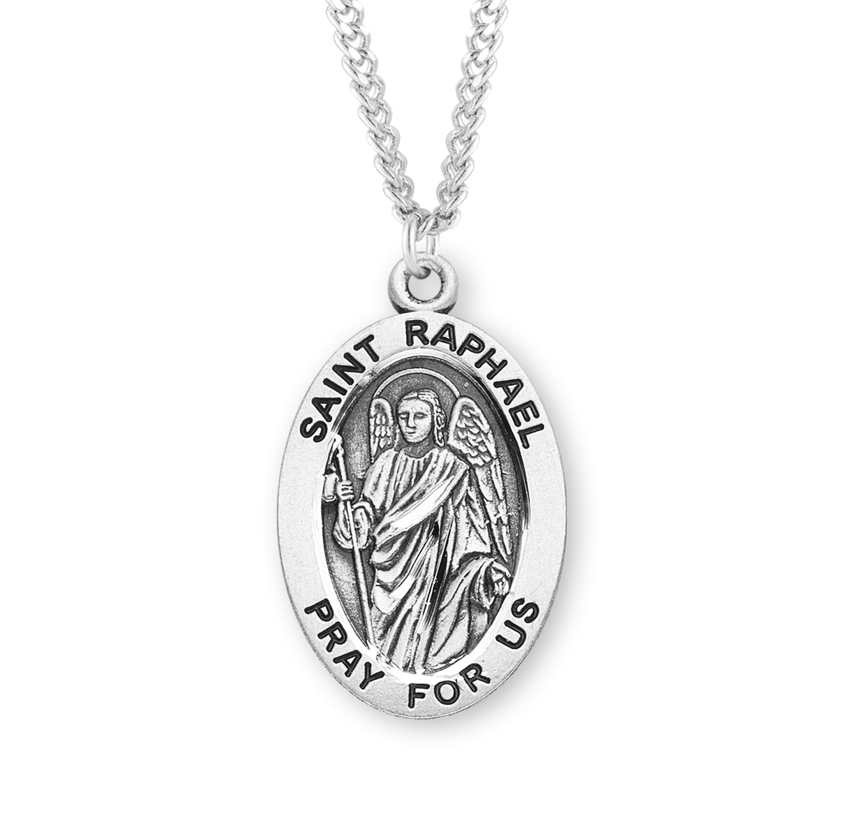 Patron Saint Raphael Archangel Oval Sterling Silver Medal