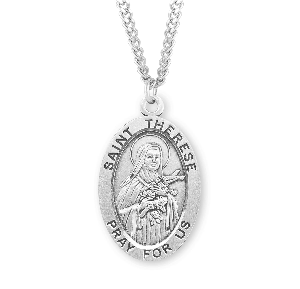 Sterling Silver St. Therese Medal 30" Ch-Bxd