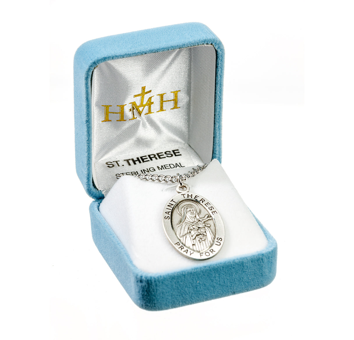 Sterling Silver St. Therese Medal 30" Ch-Bxd