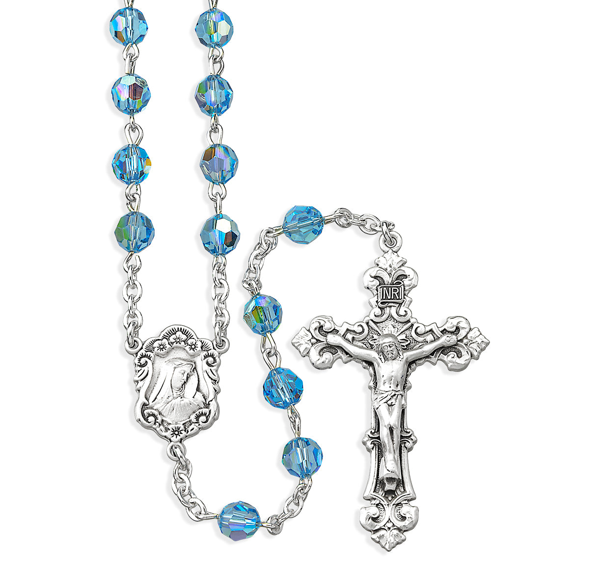 6mm Finest Aqua (AB) Sterling Silver Rosary-Bxd 03/153