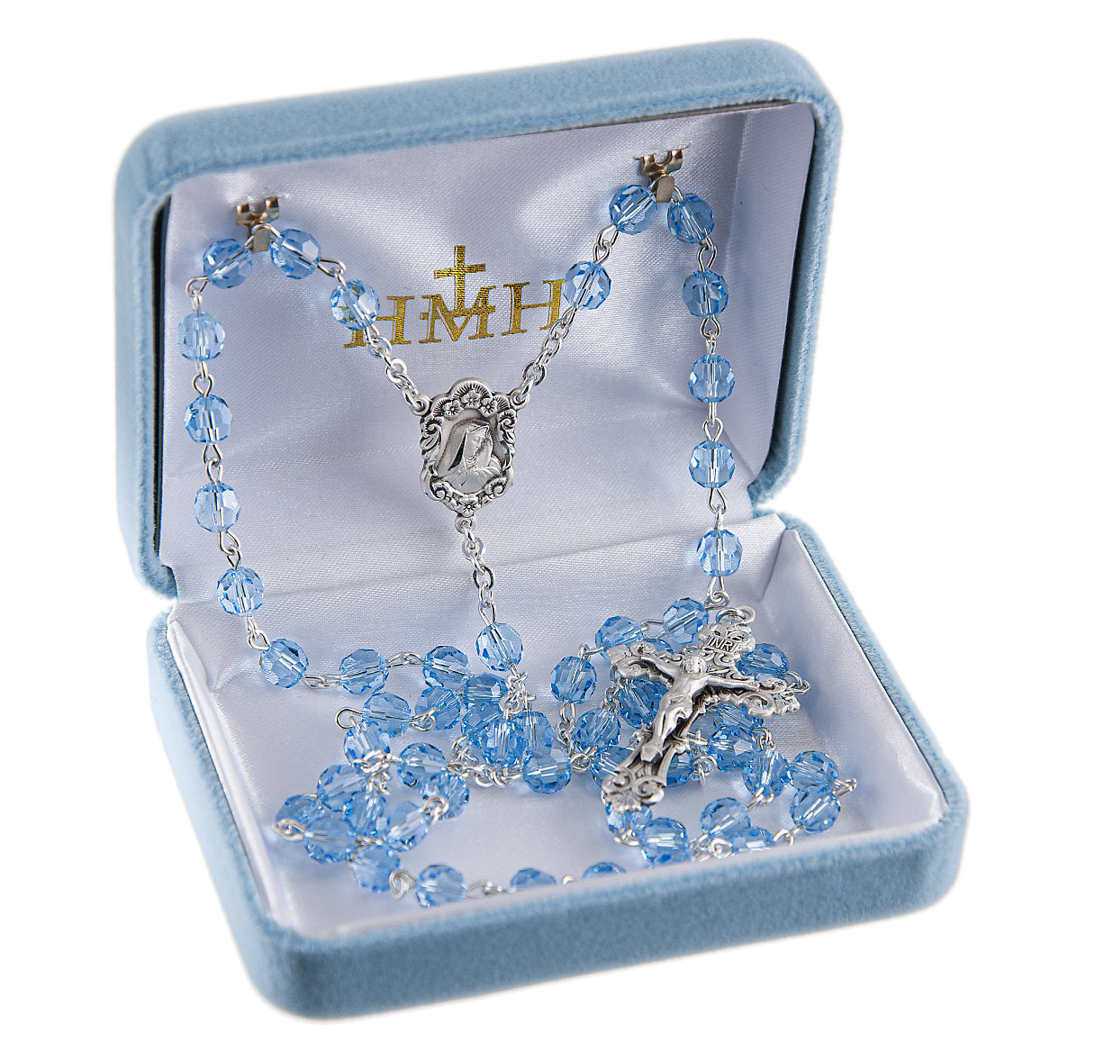 6mm Finest Aqua (AB) Sterling Silver Rosary-Bxd 03/153