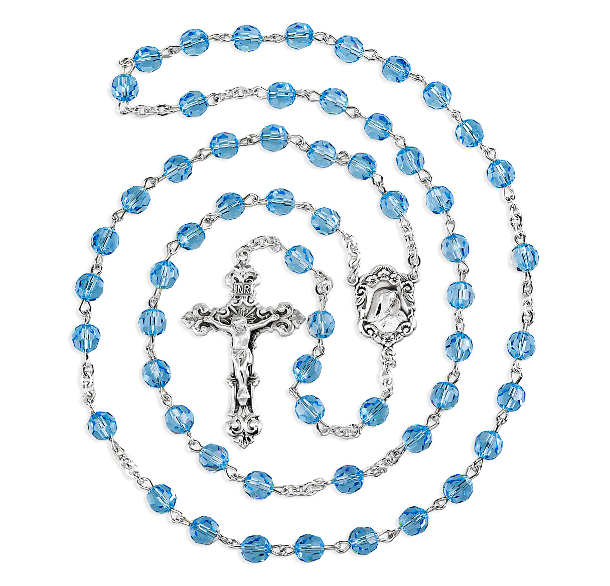 6mm Finest Aqua (AB) Sterling Silver Rosary-Bxd 03/153