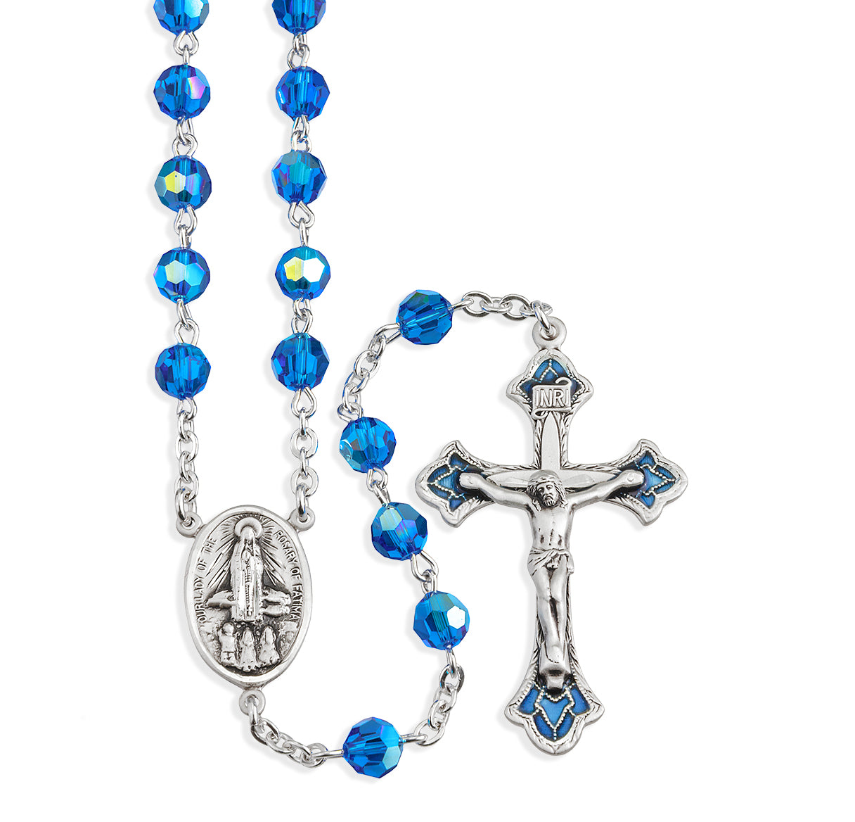 Sterling Silver Rosary Hand Made with Crystals by Swarovski® Austrian Bermuda Blue Crystal 6mm Faceted Round Beads by HMH