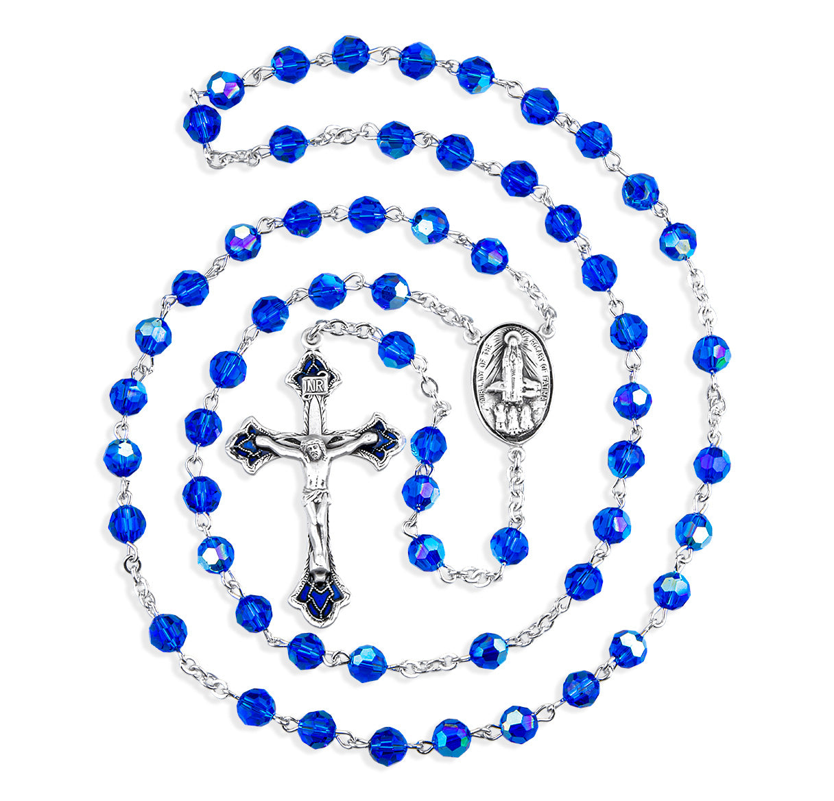 Sterling Silver Rosary Hand Made with Crystals by Swarovski® Austrian Bermuda Blue Crystal 6mm Faceted Round Beads by HMH