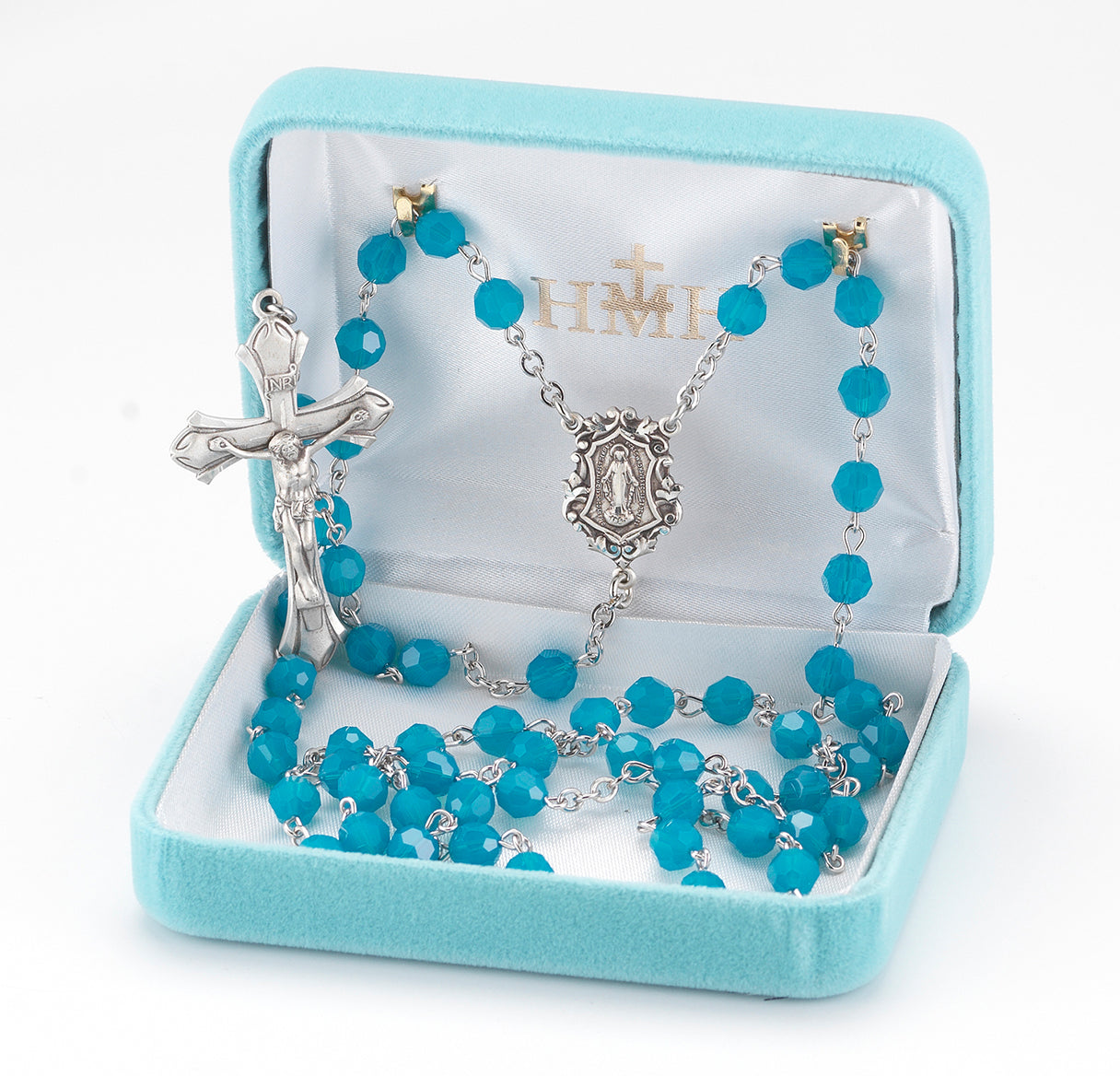 6mm Finest Blue Opal Sterling Silver Rosary-Bxd 54/123