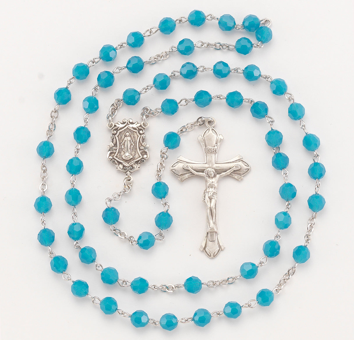 6mm Finest Blue Opal Sterling Silver Rosary-Bxd 54/123