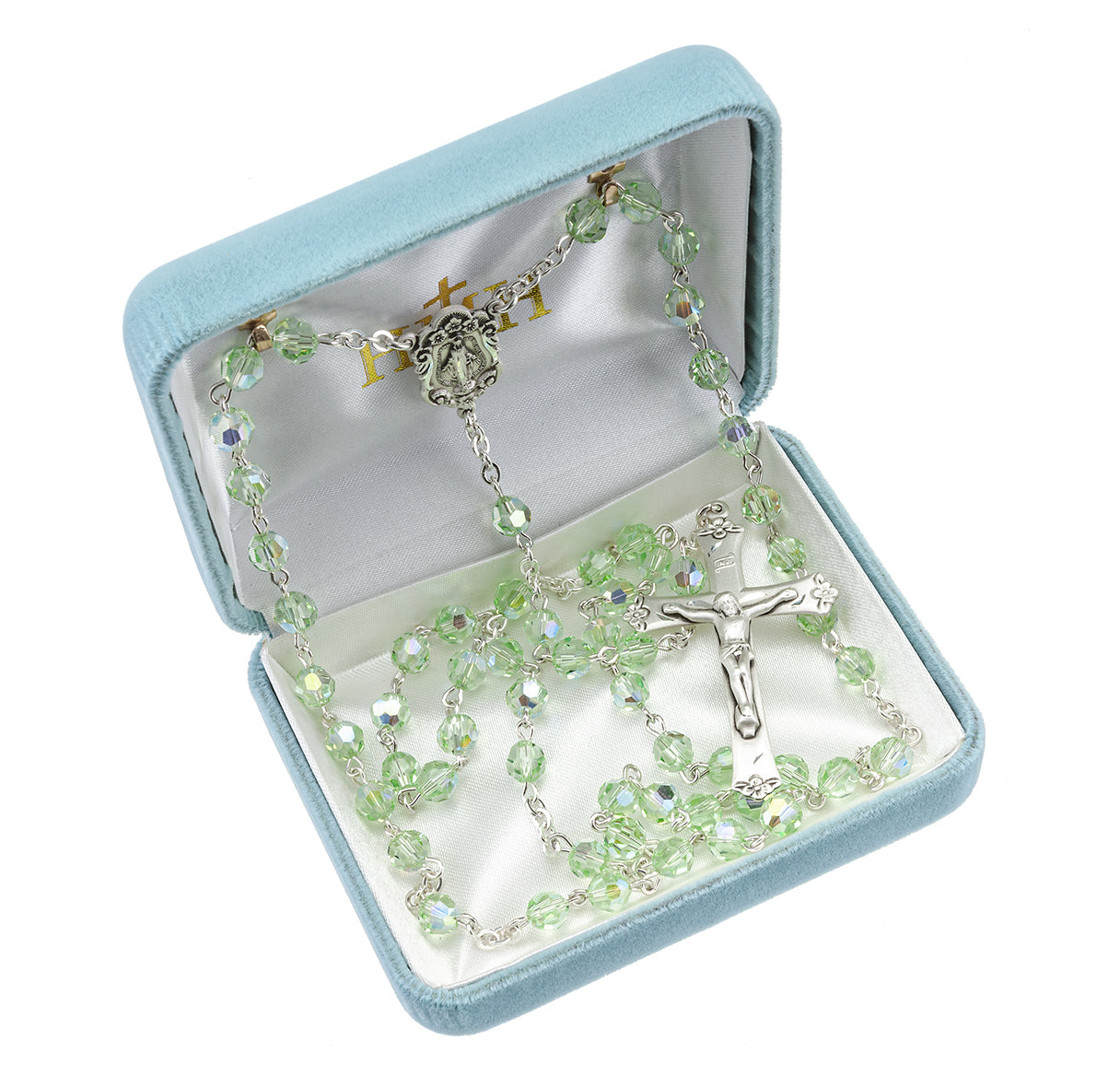 6mm Finest Crysolite Sterling  Rosary Bxd 73/145