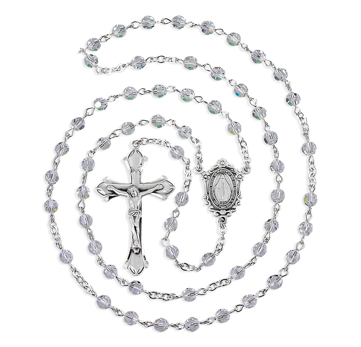 6mm Finest Crystal Plain Sterling Silver Rosary Bxd  80/123