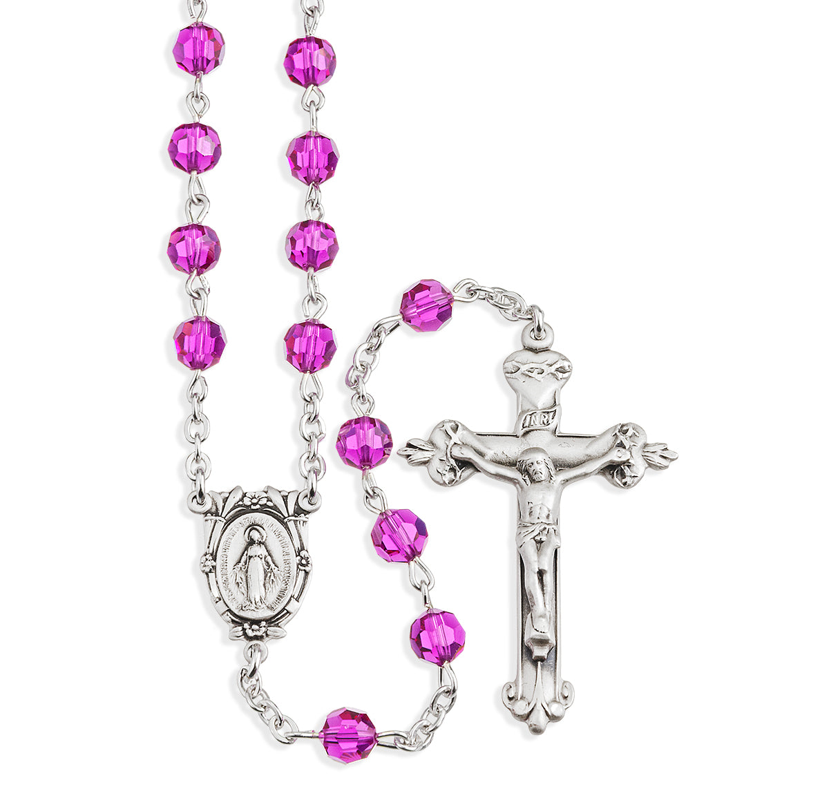 6mm Finest Fuchsia (AB) Sterling Silver Rosary Bxd 64/120