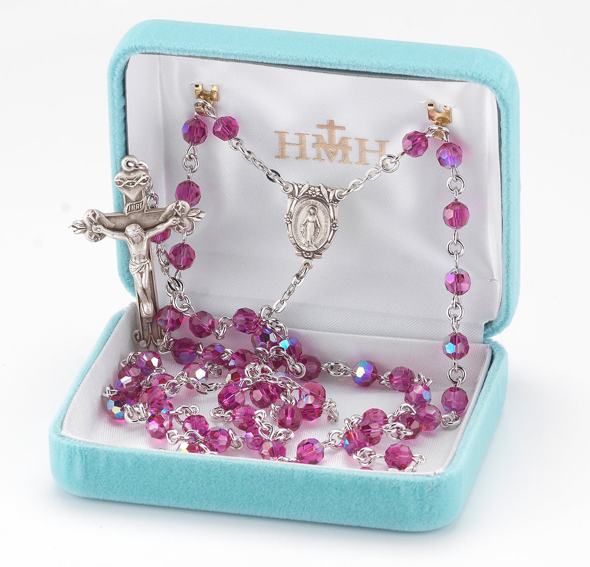 6mm Finest Fuchsia (AB) Sterling Silver Rosary Bxd 64/120