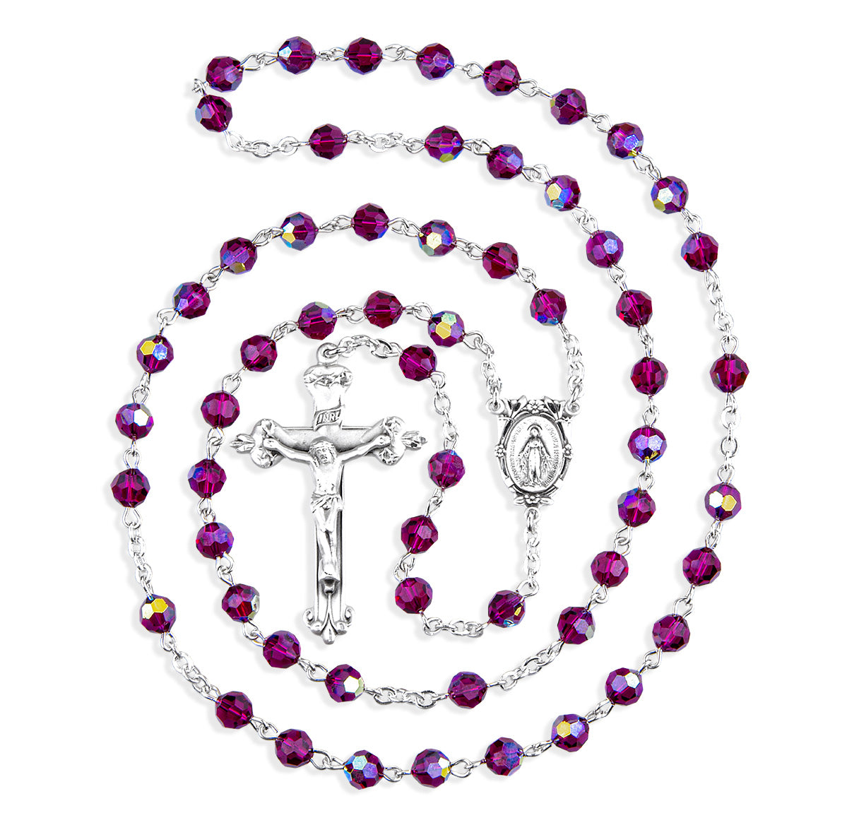 6mm Finest Fuchsia (AB) Sterling Silver Rosary Bxd 64/120