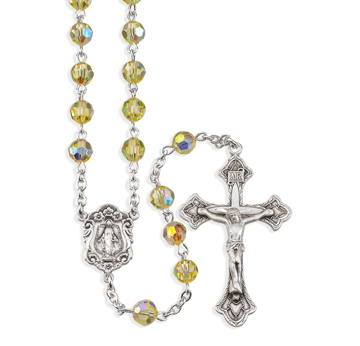 6mm Finest Crystal Jonquil Sterling Silver Rosary Bxd 73/117
