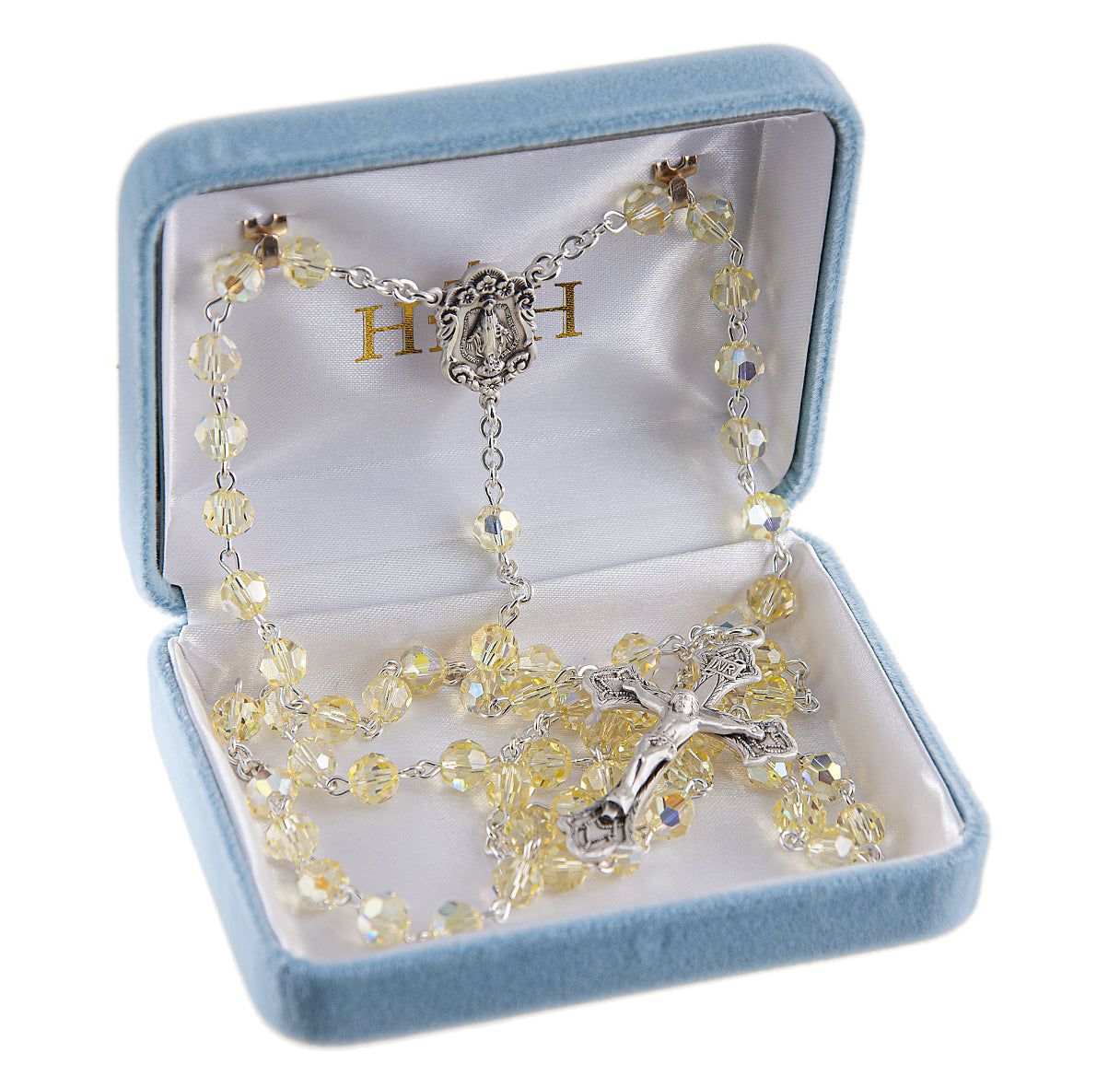6mm Finest Crystal Jonquil Sterling Silver Rosary Bxd 73/117