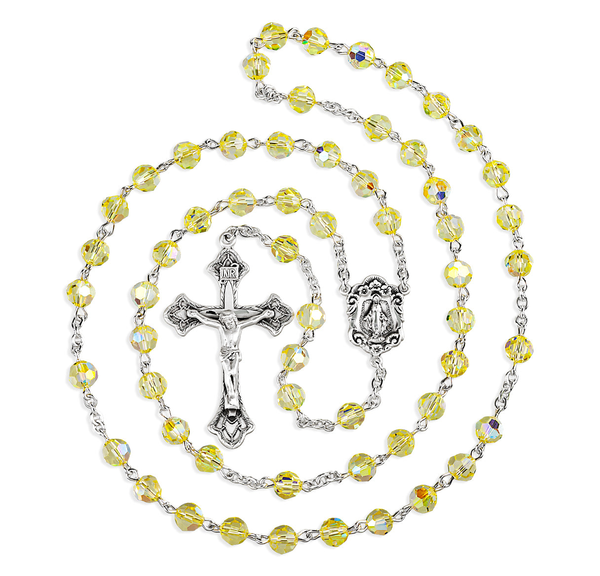 6mm Finest Crystal Jonquil Sterling Silver Rosary Bxd 73/117