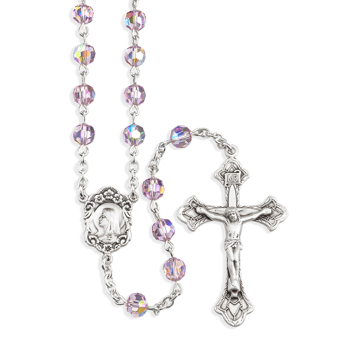 Sterling Silver Rosary Hand Made with Crystals by Swarovski® Austrian Crystal 6mm Light Amethyst Faceted Round Beads by HMH