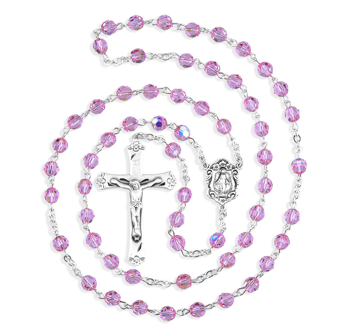 6mm Finest Light Rose Sterling Silver Rosary Bxd 73/145