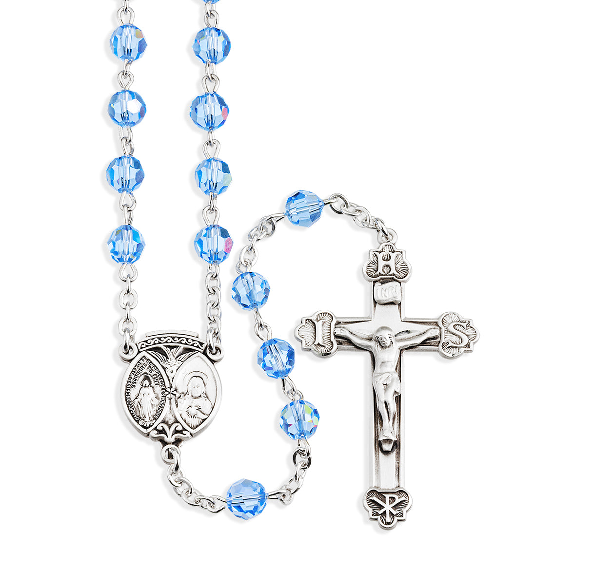6mm Finest Lt. Sapphire (AB) Sterling Silver Rosary-Bxd 33/151