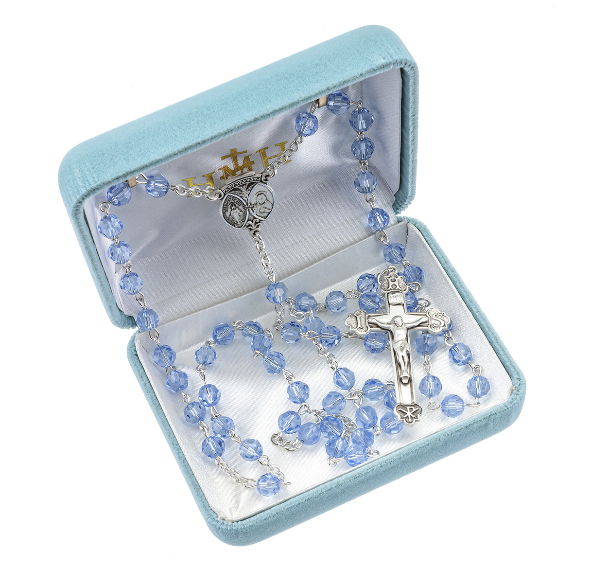 6mm Finest Lt. Sapphire (AB) Sterling Silver Rosary-Bxd 33/151