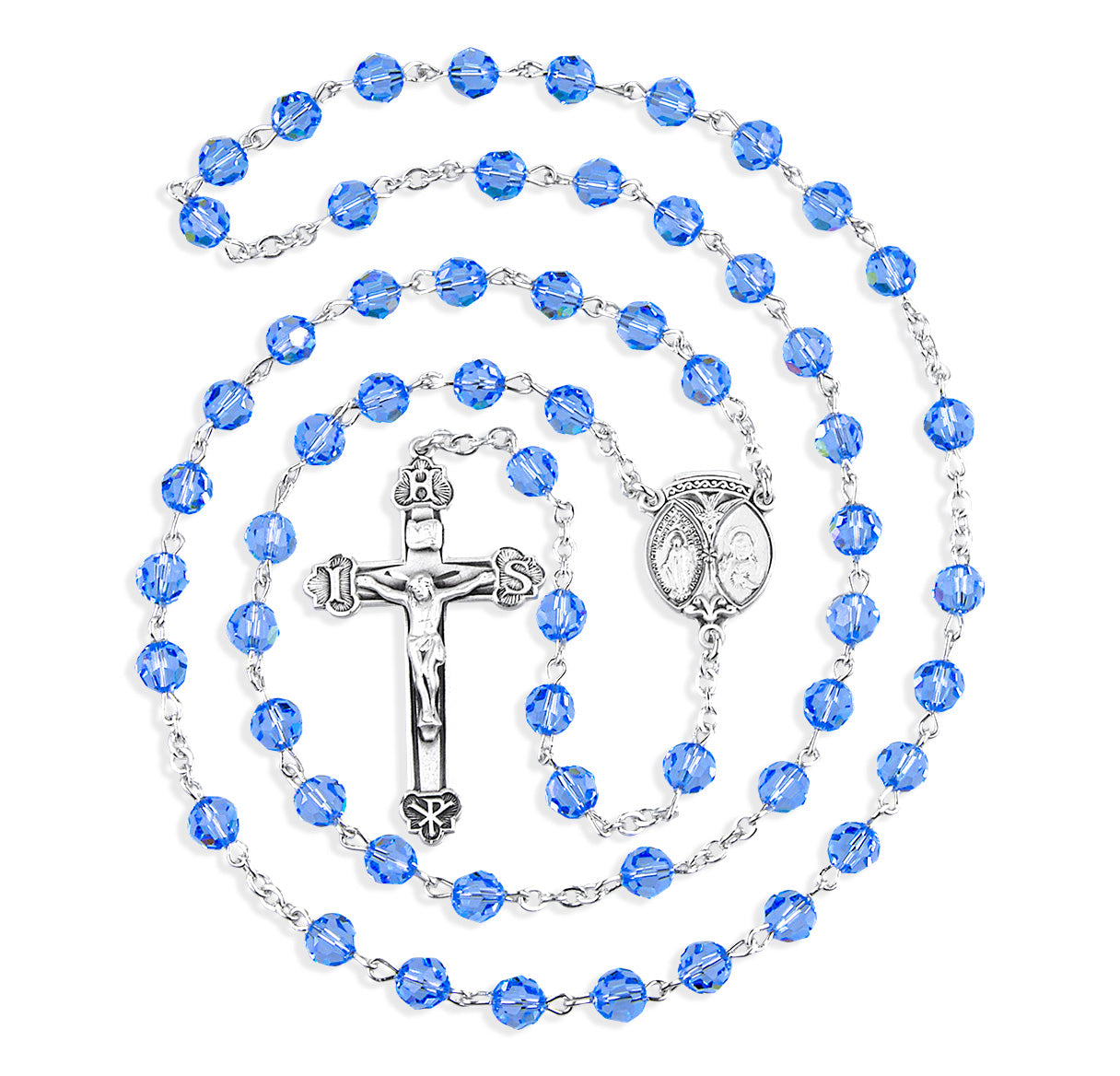 6mm Finest Lt. Sapphire (AB) Sterling Silver Rosary-Bxd 33/151