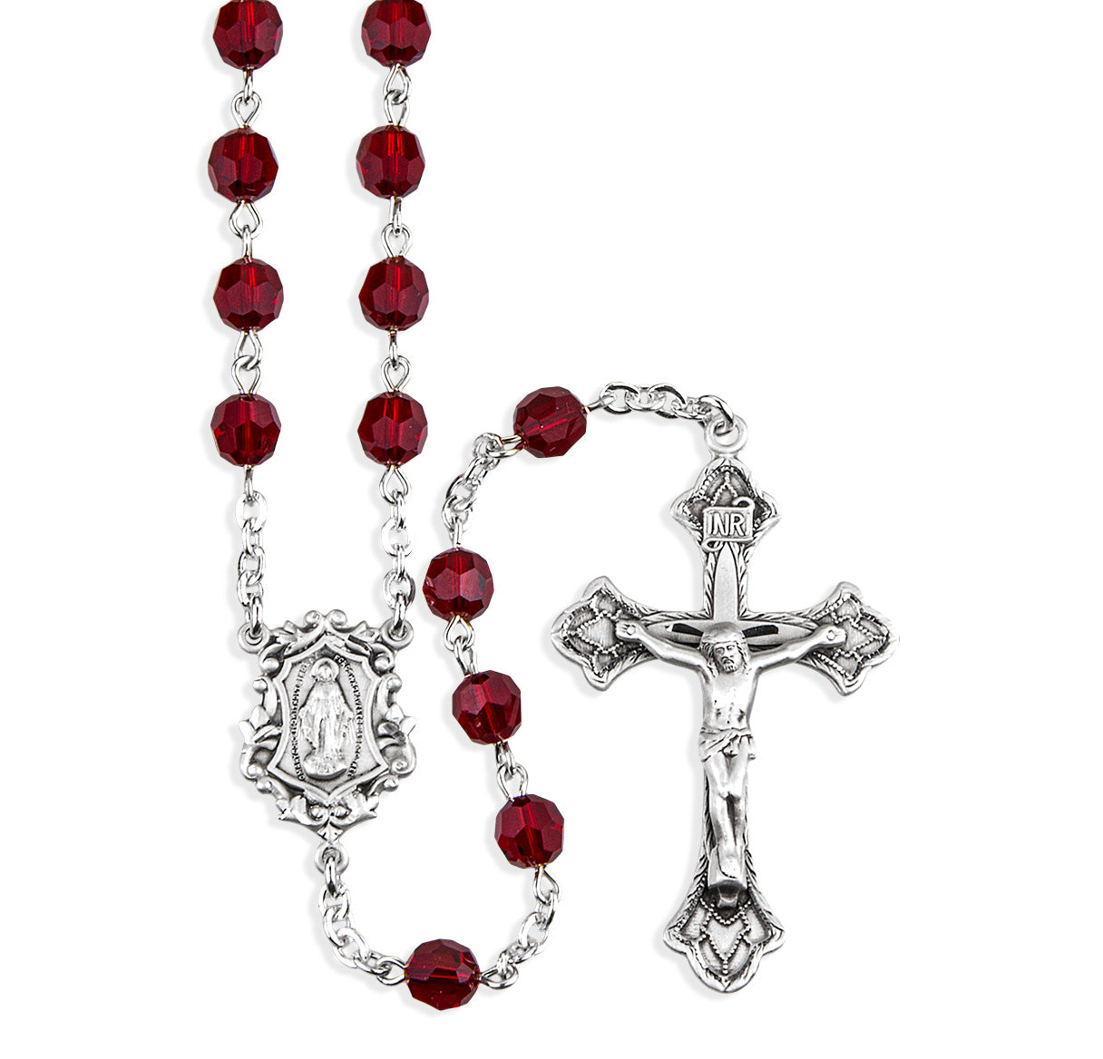Sterling Silver Rosary Hand Made with Crystals by Swarovski® Austrian Crystal 6mm Ruby Faceted Round Beads by HMH