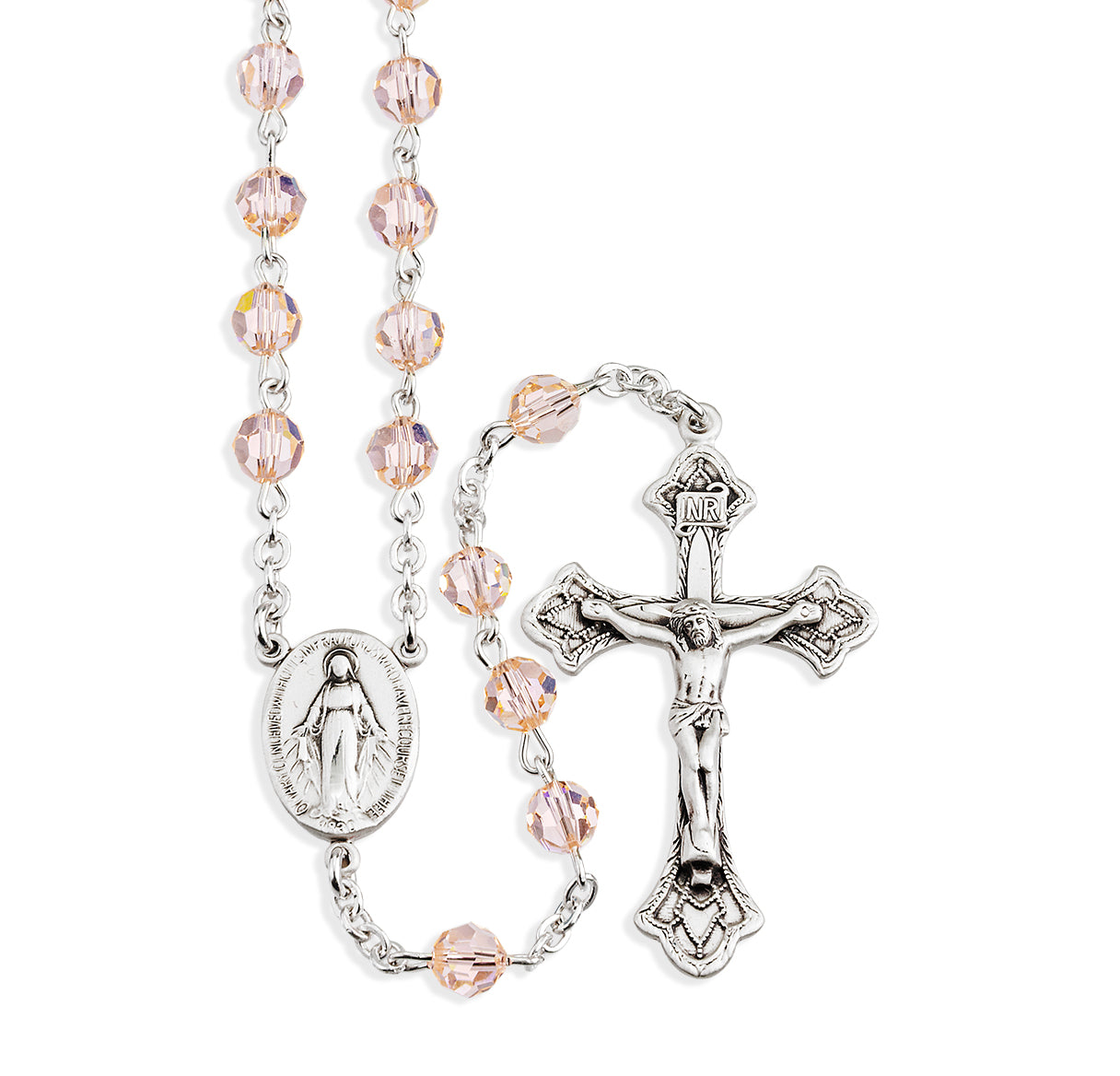 Sterling Silver Rosary Hand Made with Crystals by Swarovski® Austrian Crystal 6mm Silk Faceted Round Beads by HMH